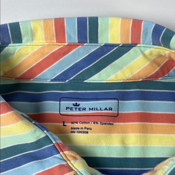 Peter Millar Colorful Striped Polo Shirt Cotton Spandex Blend Sz L - Picture 3 of 7